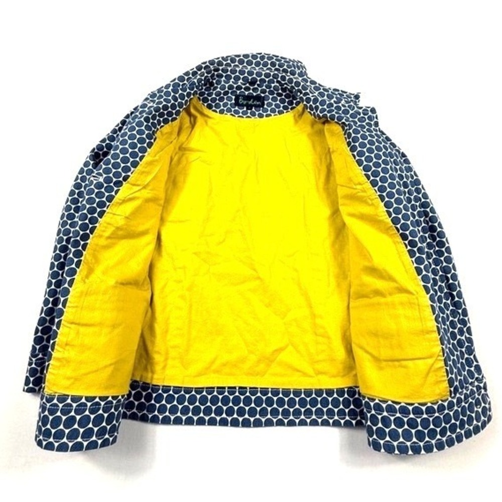 Boden Cropped Blue White Polka Dot Cotton Jacket Yellow Lining Womens Size 10 - Picture 5 of 6